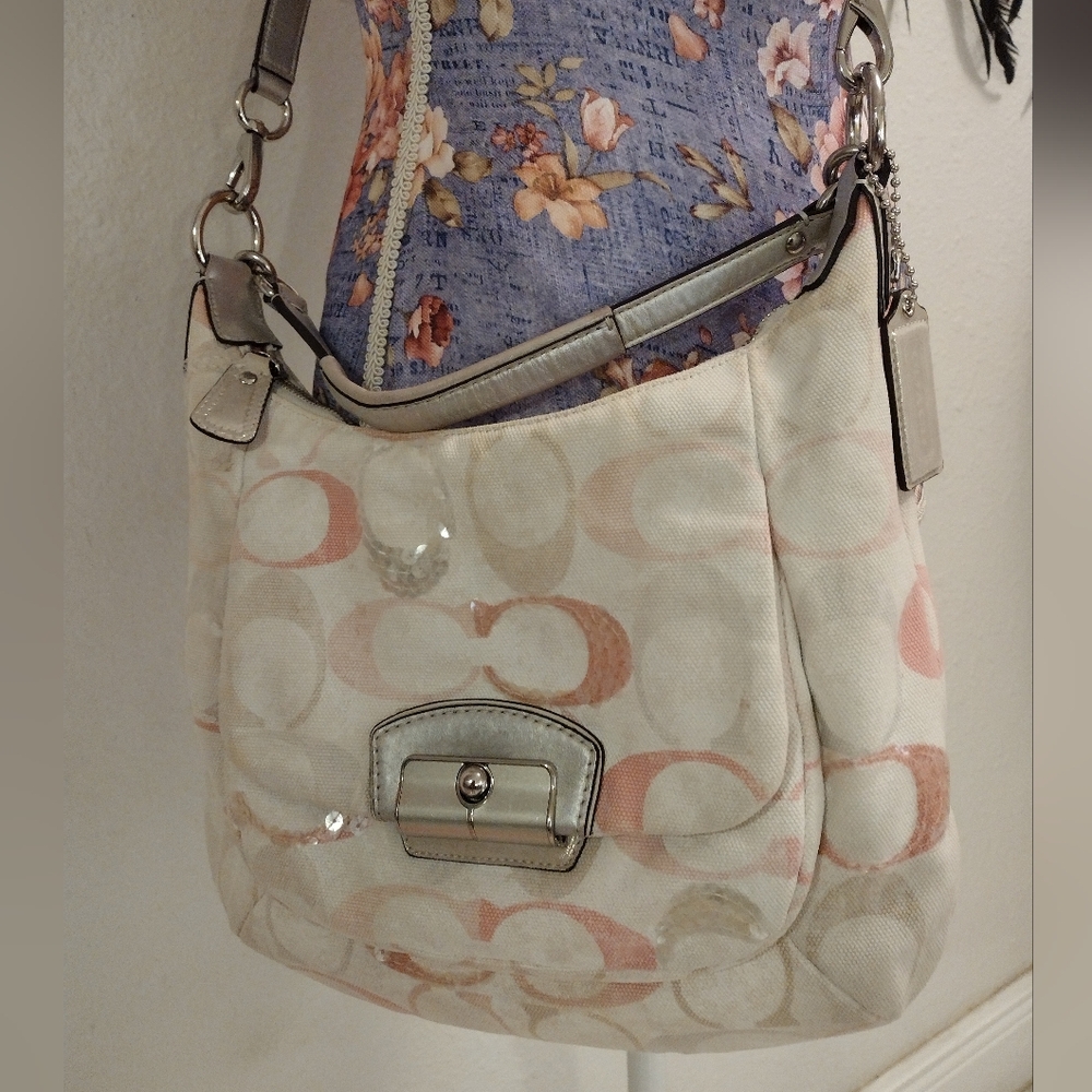 Y2K Rare Coach Sequin Pink Iridescent Holographic Satchel Crossbody Bag Vint… - Picture 3 of 16